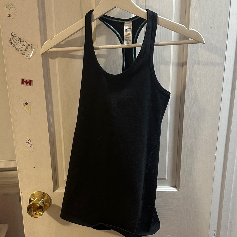 Ivivva Black Racerback Tank Top with Teal Trim